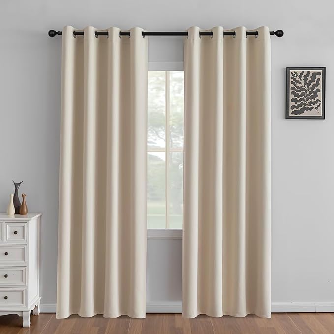 IGEMAEVE Beige Curtains 84 Inch Length 2 Panels Set, Light Filtering Curtains