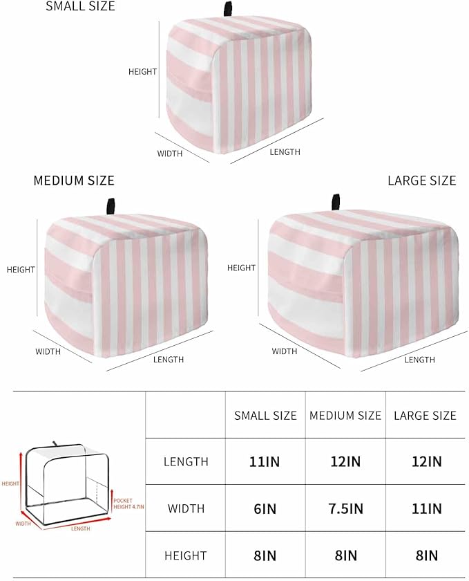 Toaster Cover 4 Slice Pink Stripes Toaster Oven Cover with Pockets Pink White Vertical Striped Dustproof Bakeware Protector Small Kitchen Appliance Dust Covers and Fingerprint Protection for Women