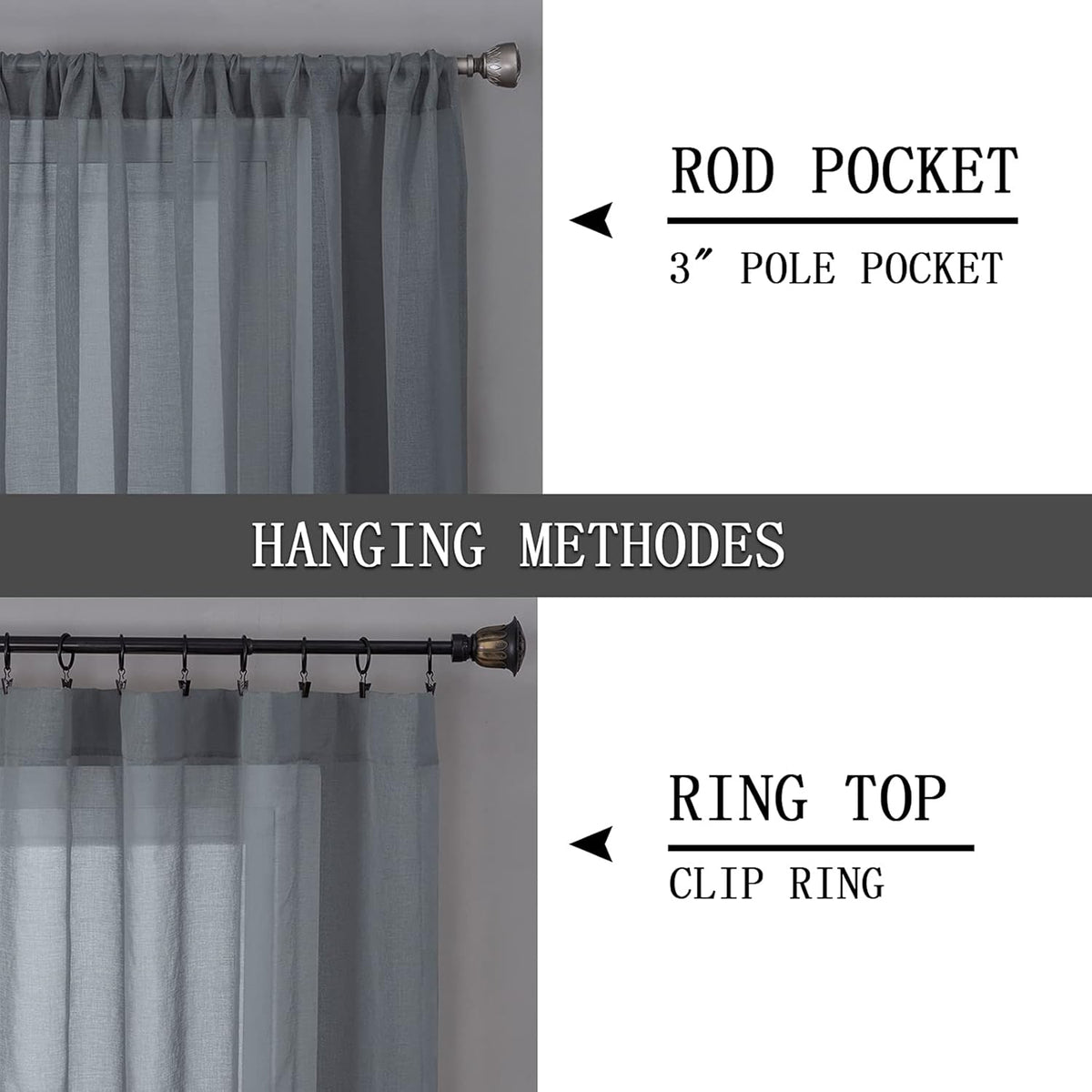 Tollpiz Sheer Tier Curtain Linen Textured Half Kitchen Curtains Sheer Light Filtering Rod Pocket Voile Small Curtains for Bathroom, 25 x 36 inches Long, Dark Grey, Set of 2 Panels