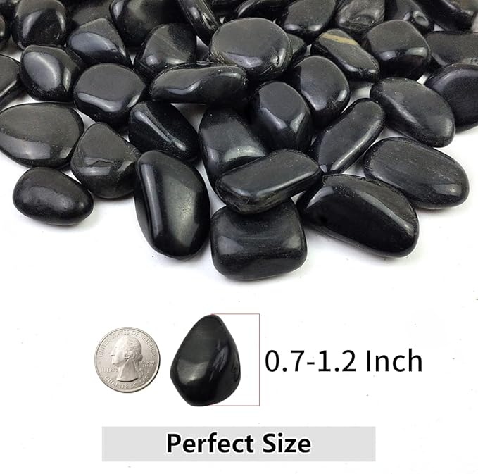 YISZM Black Pebbles for Indoor Plants, Natural Polished River Rocks, Small Decorative Stones for Planters Vase Fish Tank Aquariums Landscaping Garden, 5lbs