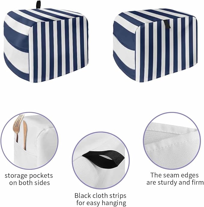 Toaster Cover 2 Slice Navy Blue Stripes Toaster Oven Cover with Pockets Blue Vertical Striped Dustproof Bakeware Protector Small Kitchen Appliance Dust Covers and Fingerprint Protection for Women