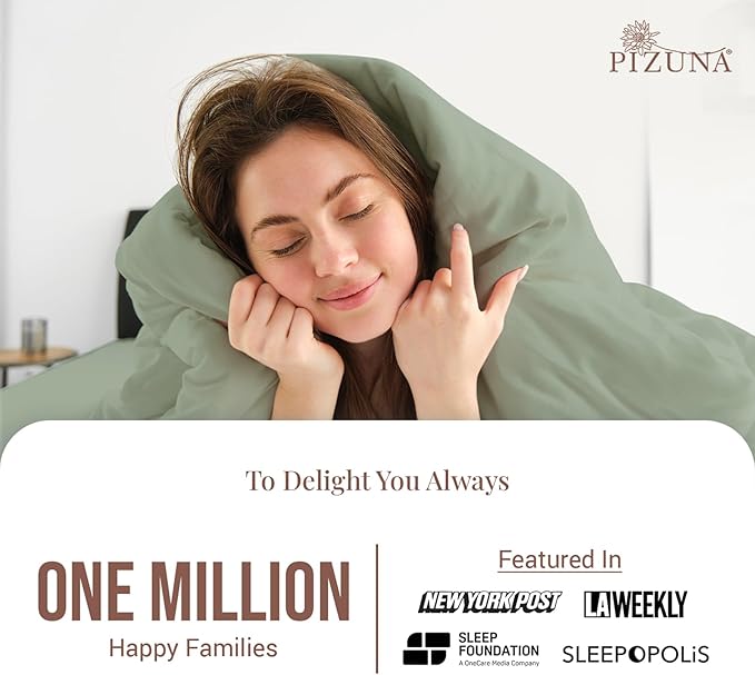 Pizuna 100% Cotton King 3 Pc Duvet Cover + 1 Pc Fitted Sheet Set 400 Thread Count Sea Foam Sateen Weave Luxurious Long Staple Cotton 4 Piece Bedding Set - 1 Duvet Cover, 2 Pillow Shams, 1 Fitted Sheet