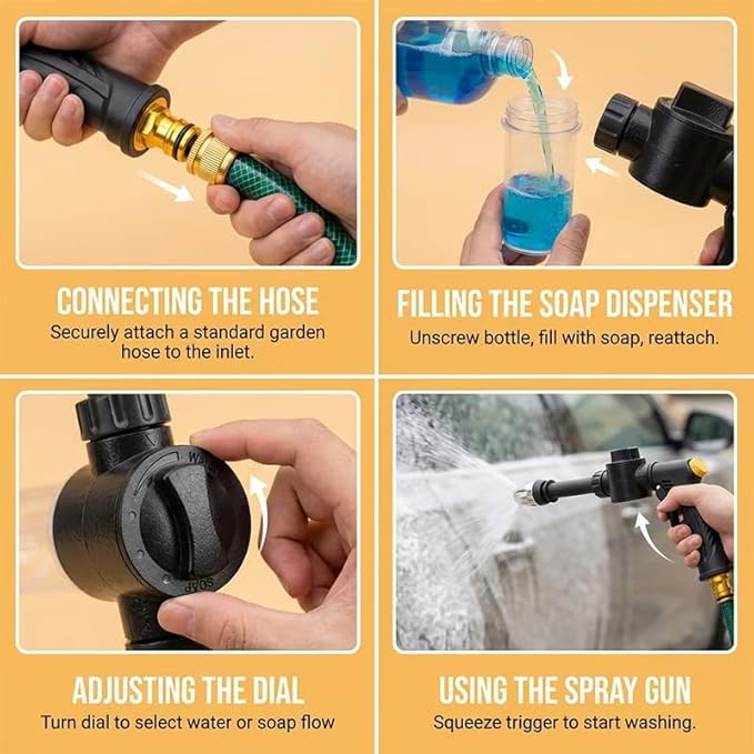 High Pressure Garden Hose Nozzle Sprayer with Plastic Soap Foam Dispenser Bottle, Heavy Duty Car Wash Foam Gun, Adjustable Nozzle for Gardening, Solar Panel Cleaning, Pet Showering