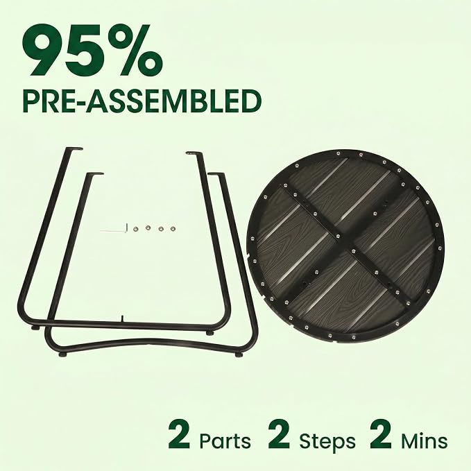 danpinera Outdoor Side Tables, HDPS Patio Table with Metal Legs, 18 Inch Outdoor Small Round Table for Garden, Backyard, Porch, Deck, Balcony, Poolside