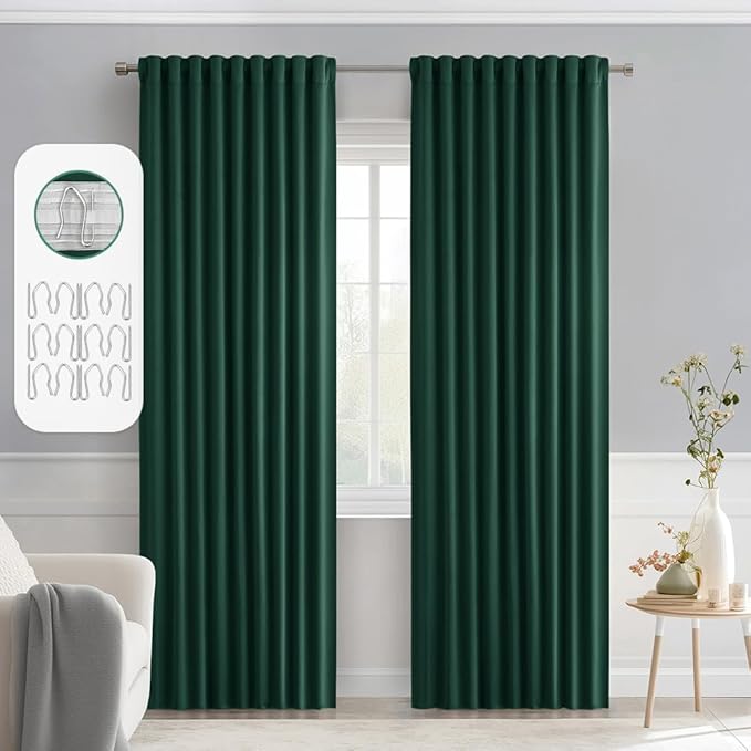 MIULEE Christmas Hunter Green Back Tab Blackout Curtains 84 Inch Length 2