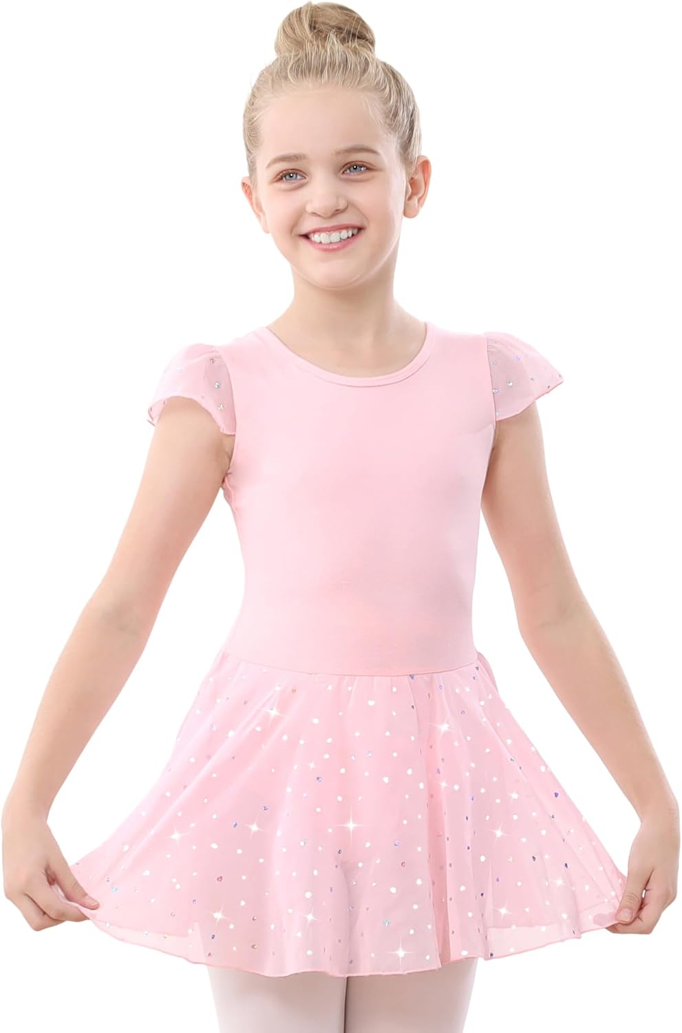 Stelle Ballet Leotard for Girls - Toddler Pink Dance Outfit with Ruffle Sleeves & Skirt