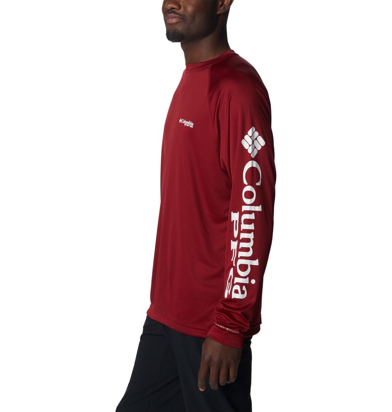 Columbia Men's PFG Terminal Tackle Long Sleeve Fishing Shirt, Beet/White Logo, 5X Tall