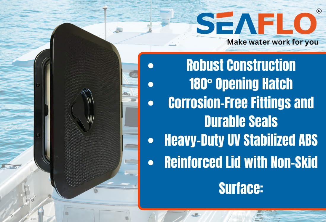 SEAFLO Marine Boat Deck Access Hatch - Rectangular, White/Black with Lock and Key