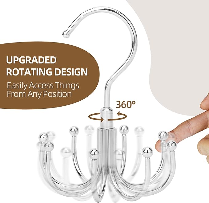 ZEDODIER 4 Pack Belt Organizer for Closet, Heavy-Duty Rotating Belt Hanger Rack Holds Multiple Belts, Hanging Space Saving Metal Belt Holder for Closet Storage, Silver