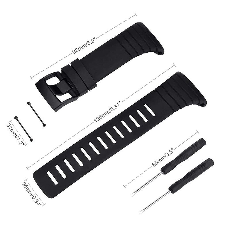 SENCATO Watch Bands Compatible with Suunto Core, Classic Soft Rubber Replacement Wrist Strap for Suunto Core Smart Watch（A/B Style Available Select） Black