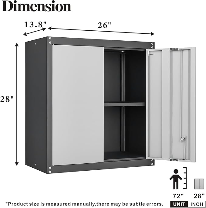GREATMEET Lockable Storage Cabinet, Metal Garage Storage Cabinets, Metal Wall