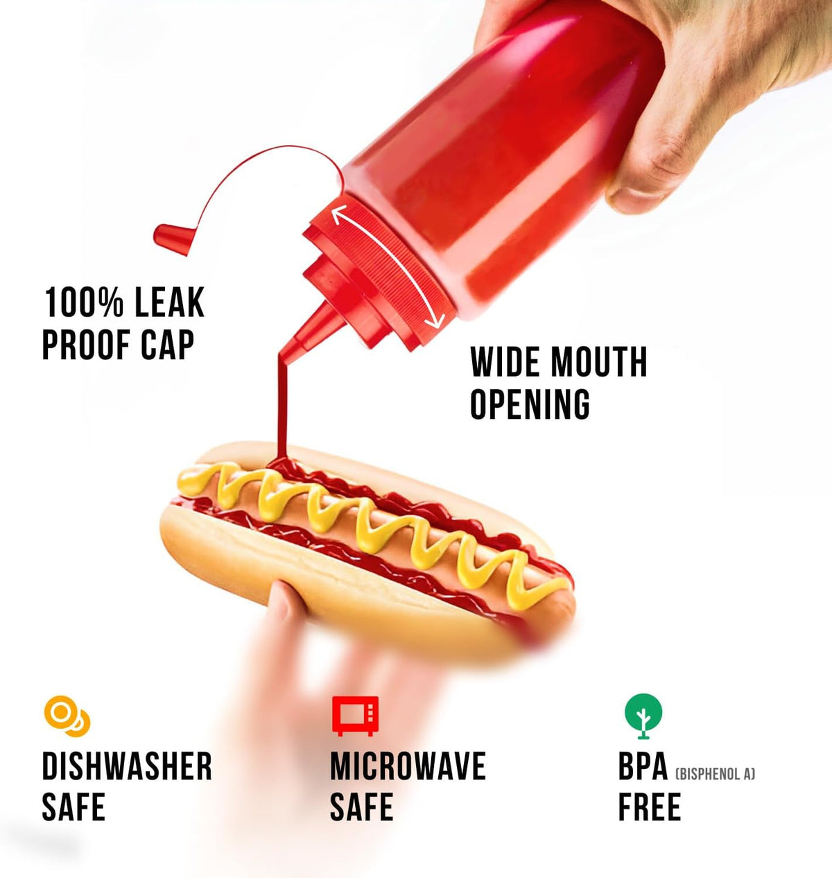 Norcalway 12 oz Condiment Squeeze Bottles for Sauces - Leak Proof Oil, Syrup, Dressing Squirt Bottles - 3 Pack