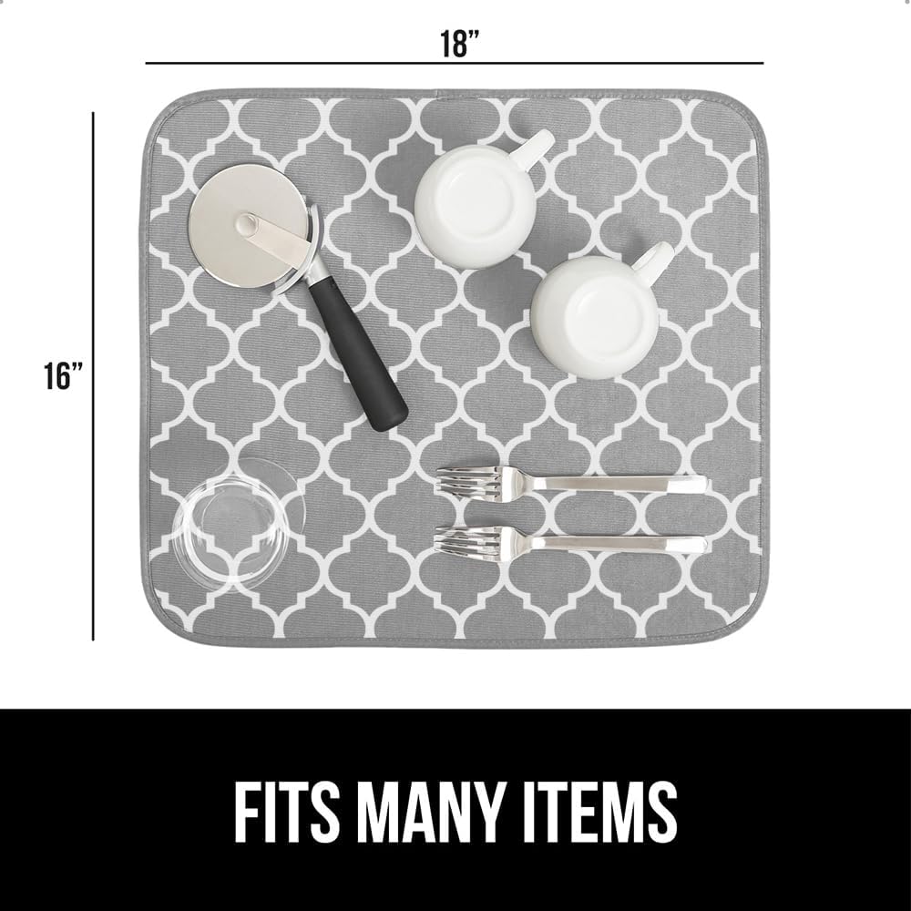 GORILLA GRIP Ultra Water Absorbent Microfiber Dish Drying Mat, Quick Dry Thick Mesh, Slip Resistant Pad for Sink Dishes or Under Rack, Kitchen Counter Accessories, 16x18, Machine Wash Mats, Quatrefoil
