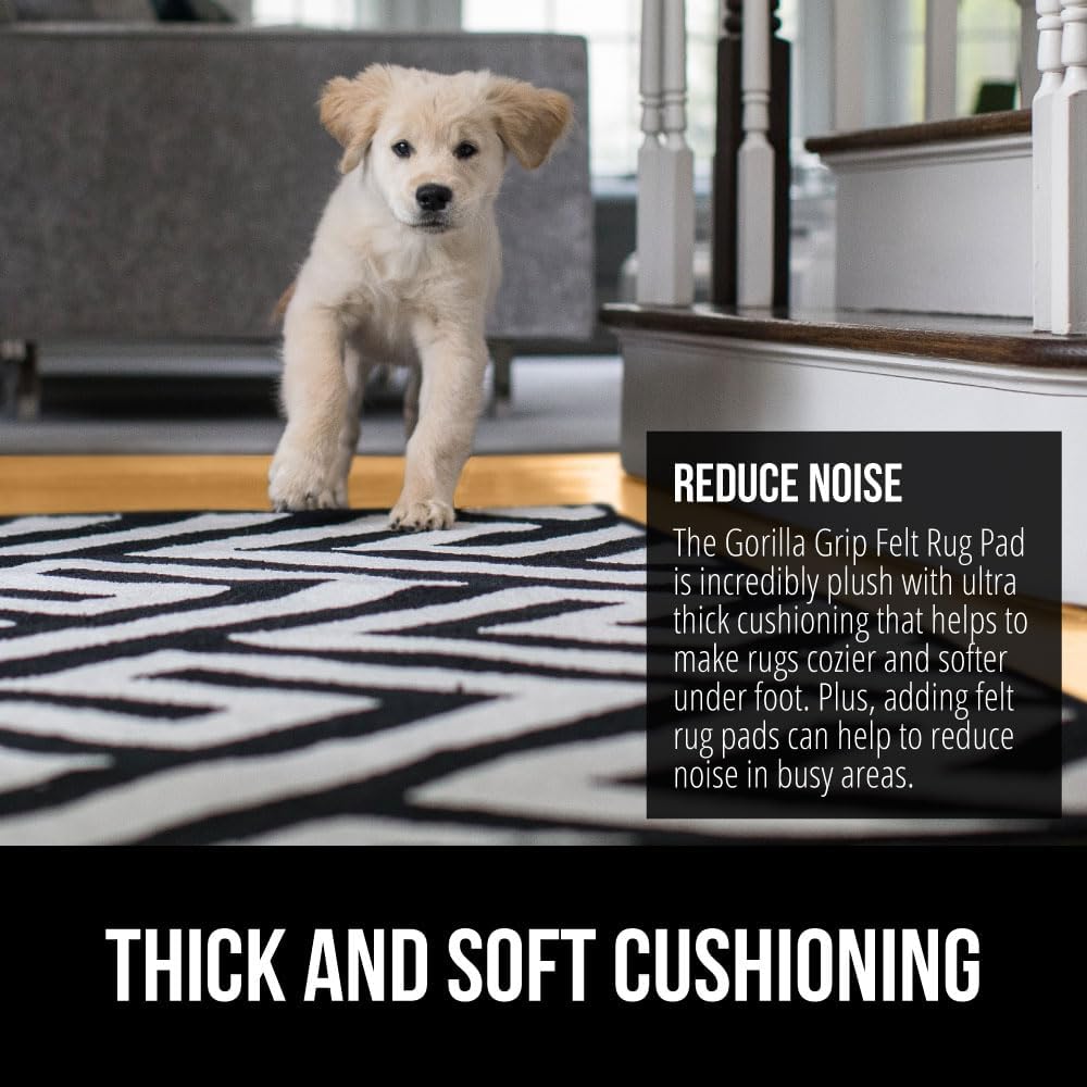 GORILLA GRIP Felt and Natural Rubber Stay in Place Slip Resistant Rug Pad, 1/8in Thick, 2x4 FT Protective Padding Under Area Rugs, Cushioned Gripper Pads, Carpet Runners, Hardwood Floors Protection
