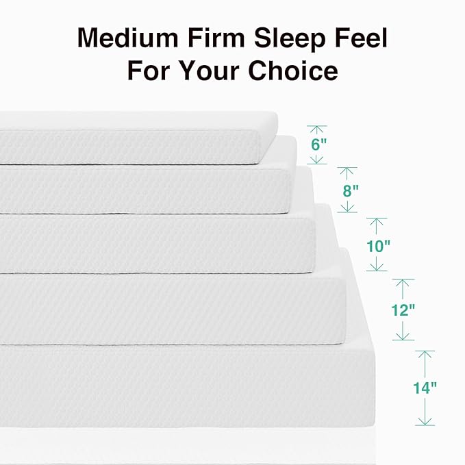 Novilla 14 Inch Queen Size Mattress, Queen Memory Foam Mattress in a Box with Cooling Wave-Cut & High-Density Support Foam for Contour Support & Motion Isolation, Medium Firm with Edge Support