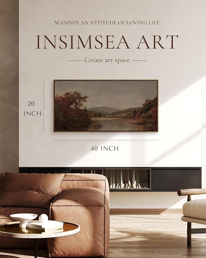 InSimSea Extra Large Framed Vintage Wall Art, Living Room Country Farmhouse Decor, Fall Nature Landscape Paintings, Canvas Prints, Retro Scenery Long Picture for Bedroom Above of Bed,20x40inch