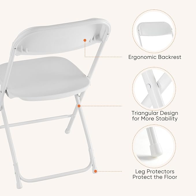 DUMOS Folding Chairs Sets of 20, 330lbs Plastic Stackable Portable Patio Dining Sets, Fold Up for Indoor Outdoor, Camping, Garden, Party, Meeting (White)