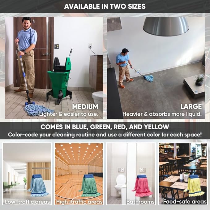 Bulk Commercial Mop Head Replacement (24 Count) - Medium Microfiber Tube Mop (14 oz.) | Industrial Wet Mops | Refill, Machine Washable, Heavy Duty | Hardwood, Tile, Laminate, Vinyl Floors (Red)