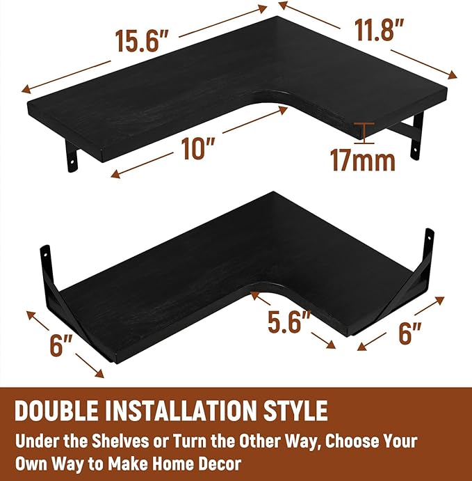LEOPO Corner Floating Shelves Wall Mounted Set of 6, Corner Wall Shelves Rustic