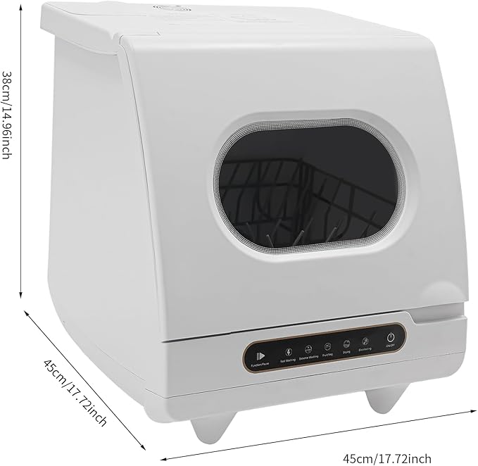 Portable Tabletop Dishwasher, 800W Dishwasher with 5 Washing Programs, Compact Dish-washer with 360° Rotating Spray, High-Temperature Water+Hot Air Circulation Drying, for Home, Apartments& RVs, White