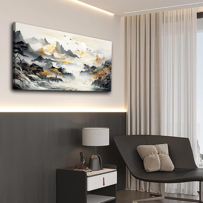 Hyidecorart Large Size Wall Decor - Modern Abstract Mountain Landscape Canvas Art - Stretched and Framed - For Living Room, Office, Bedroom