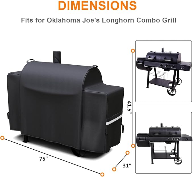 Grisun Grill Cover for Oklahoma Joe's Longhorn Combo Grill, Anti-Fade Waterproof BBQ Cover for Oklahoma Joe's Charcoal/LP Gas/Smoker Combo, Fabric Handle for Easy Put On and Take Off, 600D Polyester