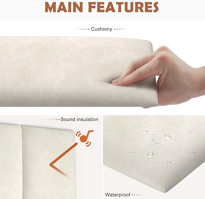 IFNOW Wall Mounted Upholstered Headboard Queen, 3D Peel and Stick Soundproof