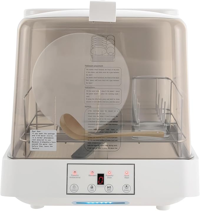 Portable Countertop Dishwasher, Automatic Dishwashing w/6 Programs & 5L Tank, Tabletop Small Dishwasher for Apartments & RV, 3 Washing Programs, 360° Dual Spray, 149℉ High-Temp& Air-Dry Function