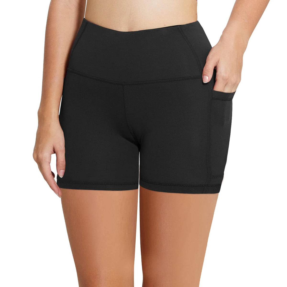 baleaf Biker Shorts for Women 5" Workout Yoga Gym Spandex Running Volleyball Compression Tummy Control Short with Pockets Black XS