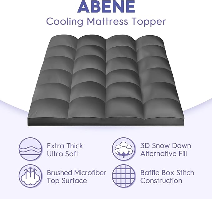 ABENE Mattress Topper King for Back Pain Relief, Extra Thick Mattress Pad Pillowtop, Soft Mattress Protector Cover with 8"-21" Deep Pocket, Overfilled Down Alternative Filling (Gray, King)