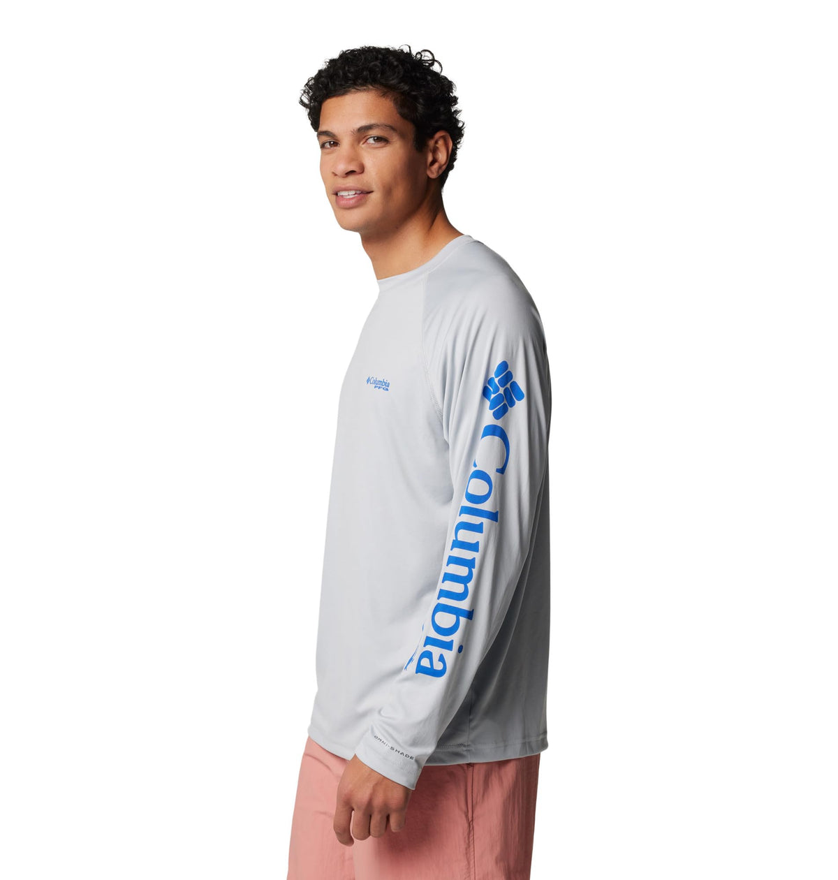 Columbia Men's PFG Terminal Tackle Long Sleeve Fishing Shirt, Cool Grey/Vivid Blue Logo, X-Large Tall