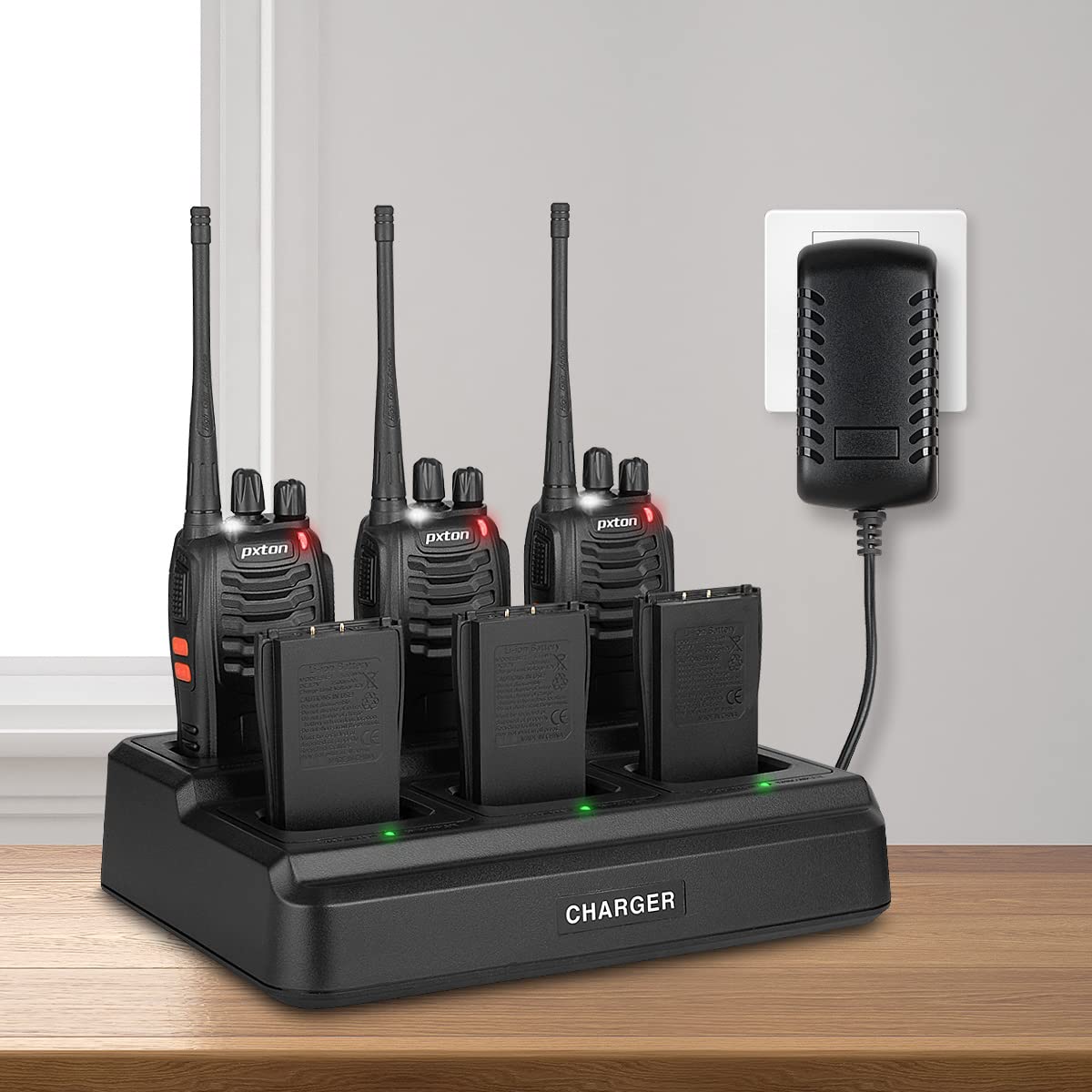 pxton walkie talkies for Adults Long Range with Upgraded Earpiece,radios walkie talkies Rechargeable Portable Two Way Radios with 6 Way Multi Gang Charger and Li-ion Battery (6 Pack)