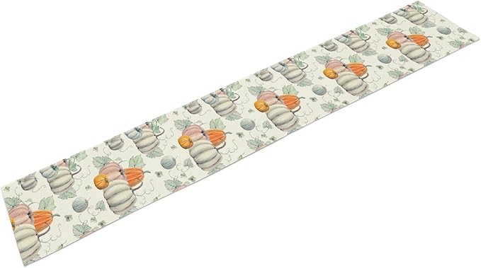 Fall Pumpkin Table Runner Vintage Leaves Plant Motifs Thanksgiving Theme Watercolor Illustration Home Decor for Farmhouse Indoor Outdoor Party Holiday Dining Kitchen Restaurant Cafe W13xL90in
