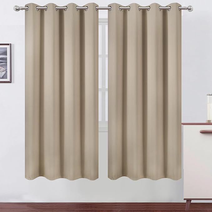LEMOMO Blackout Curtains 66 x 72 Inch Long Khaki Curtains Set of 2 Panels Room