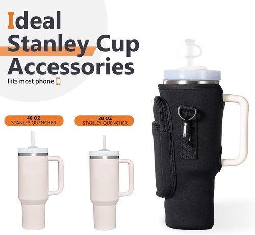 Bollus Neoprene Water Bottle Carrier Bag - Adjustable Strap & Phone Pocket for Stanley Cup Accessories