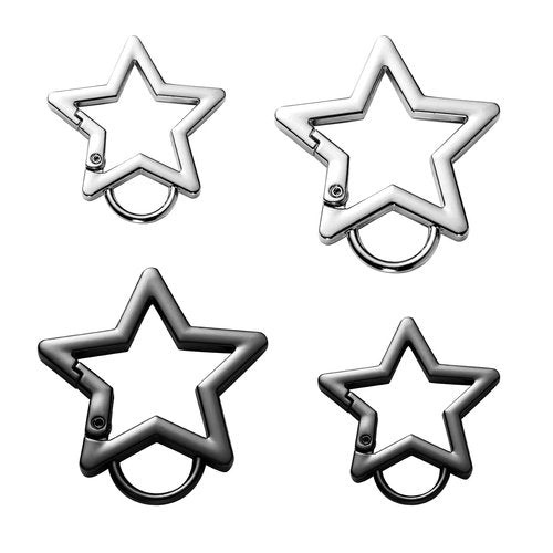 4pcs Star Carabiner, 1.61in & 1.26in Zinc Alloy Cool Cute Star Shaped Carabiner Clip Fashionable Pentagram Carabiner Keychain for Keys Ring Camping Outdoor Travel(Black, Silver)