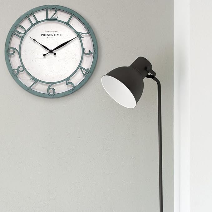 Presentime & Co 13" Farmhouse Series Wall Clock, Shiplap Style, Silent No