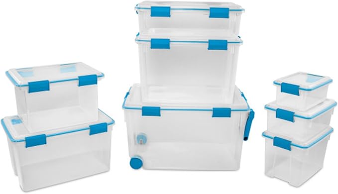Sterilite 6-Pack Gasket Box, Weather-Resistant Storage Bins with Latching Lids, 120 Quart - Heavy-Duty Organizing Containers for Closet, Bathroom, and Office