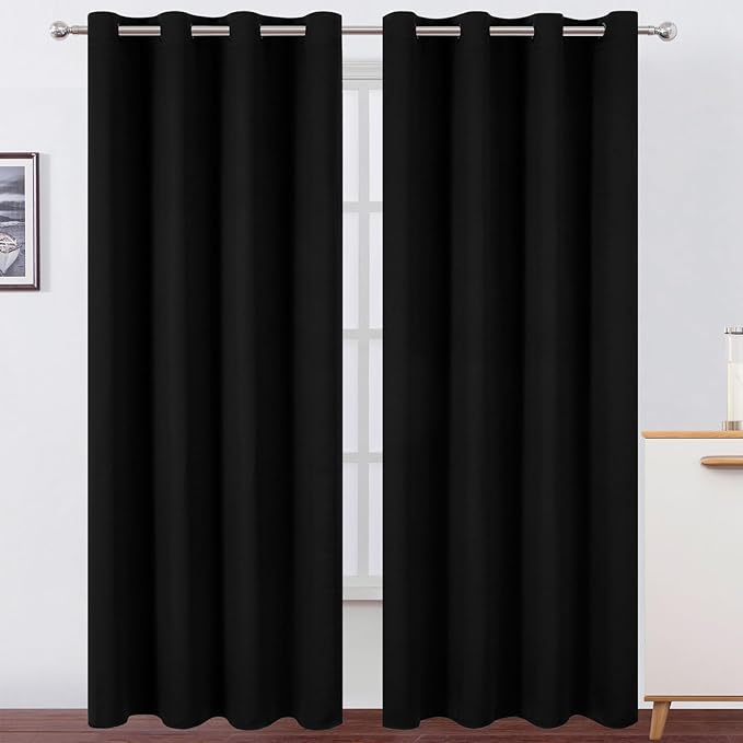 LEMOMO Blackout Curtains 52 x 90 Inch Long Black Curtains Set of 2 Panels Room