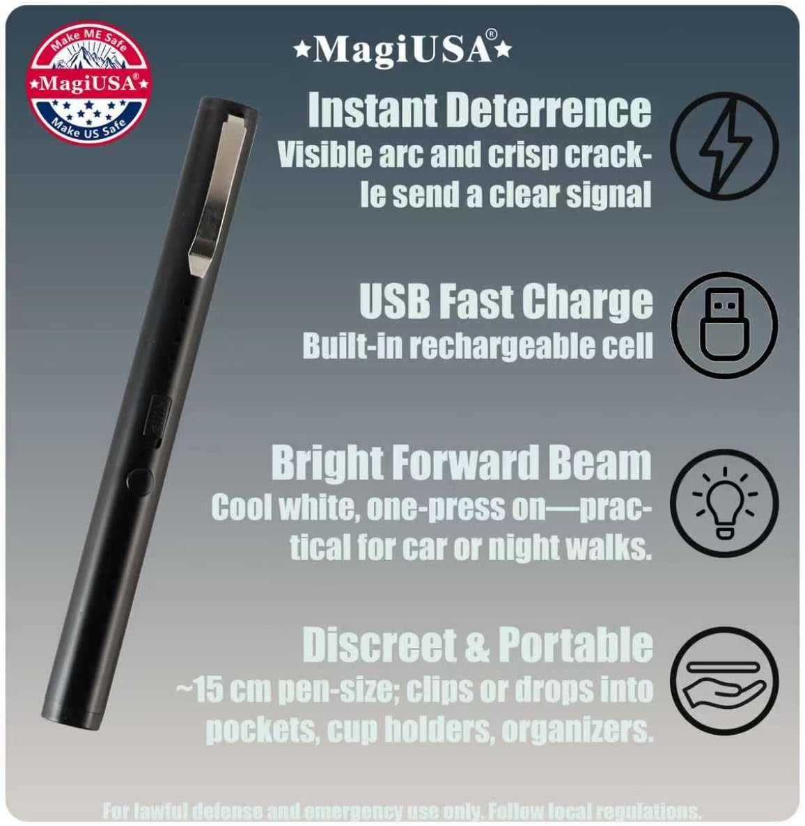 Tazer Pen 40,000,000 Volts Stun Gun - USB Rechargeable Self Defense Tool for Men & Women, Durable Design