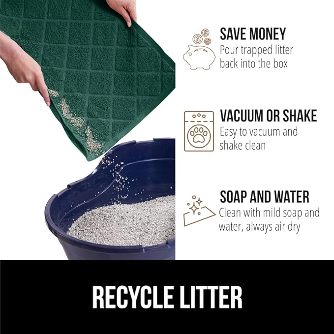 GORILLA GRIP Cat Litter Box Mat, 47x35, Water Resistant, US Designed Kitty Litter Trapping Mats, Easy to Clean, Scatter Control, Less Mess and Clean Floors, Kitten Supplies for Indoor Cats, Dark Green