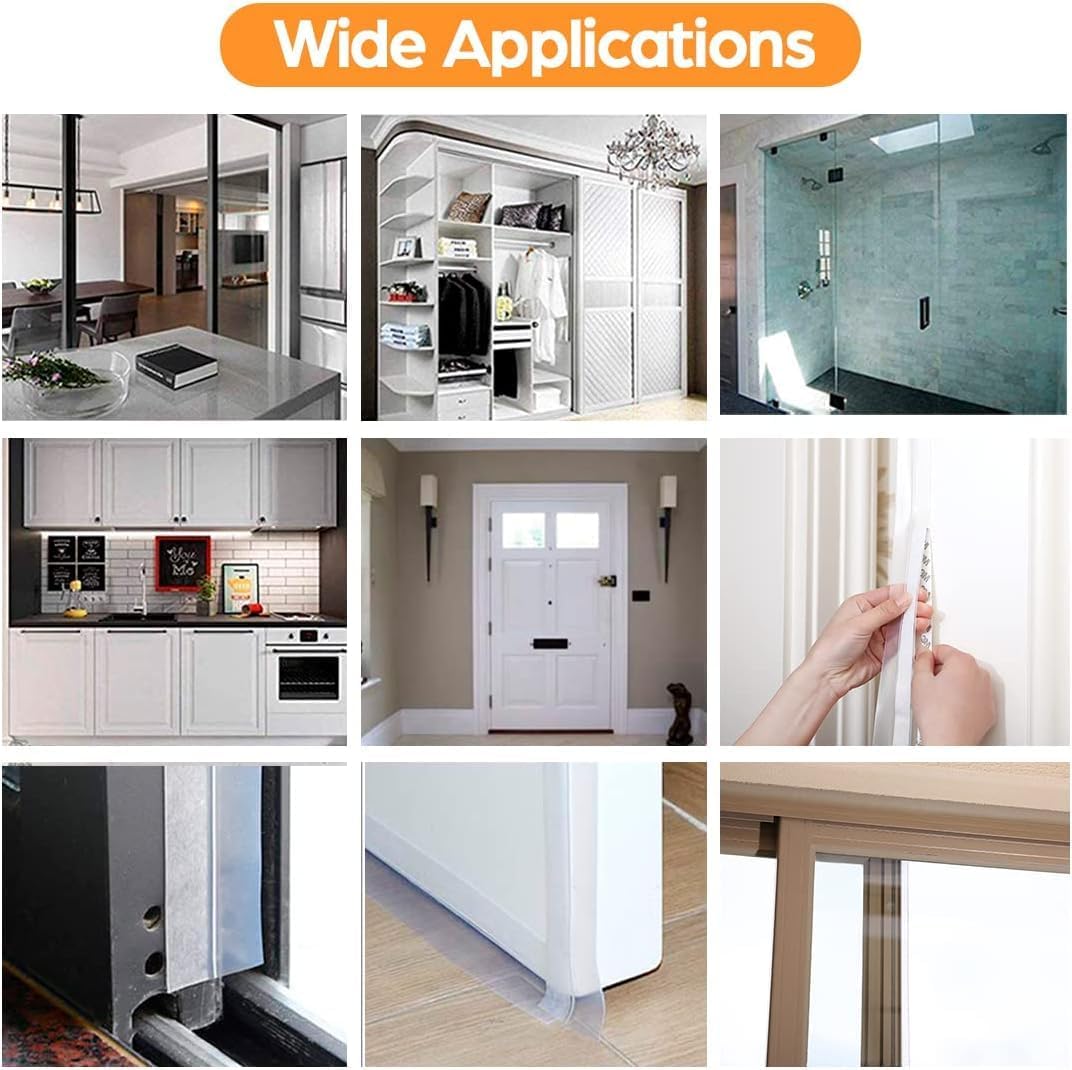 Bruiefpap 36 Ft Silicone Door Weather Stripping, Self-Adhesive Door Seal Strip Tape, Transparent, 35mm, 1.4 inches Wide, 36 Feet Long