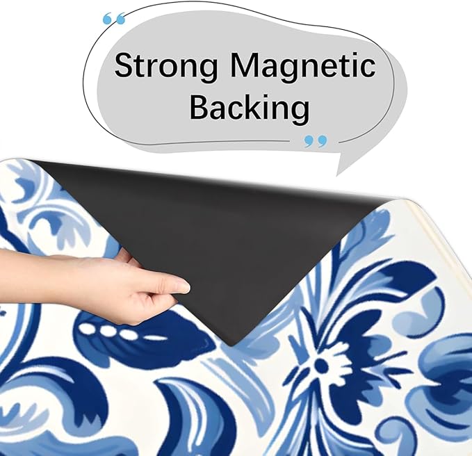 Dishwasher Magnet Cover Blue Ethnic Flower Paisley Reusable Dishwasher Magnetic Cover Sticker Decorative Dish Washer Door Cover Panel for Home Kitcen Appliance
