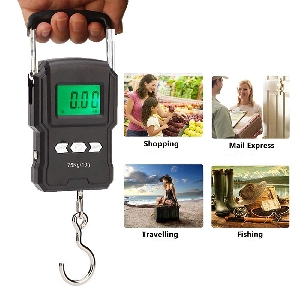 Skiennix Rechargeable Luggage Scale - Portable Digital Hook Scale with Measuring Tape, 165Lb Capacity, Black