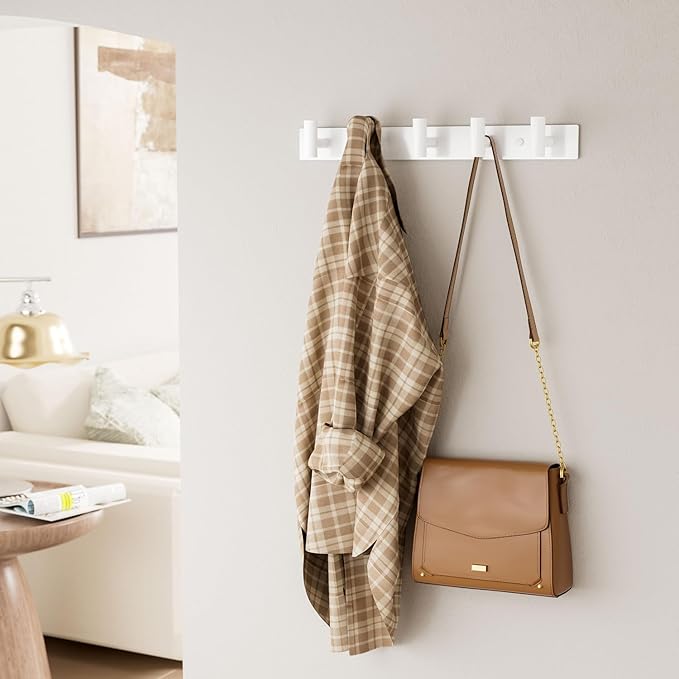 GWAAZXGZ White Wall Mounted Coat Rack – 5 T-Shaped Pegs