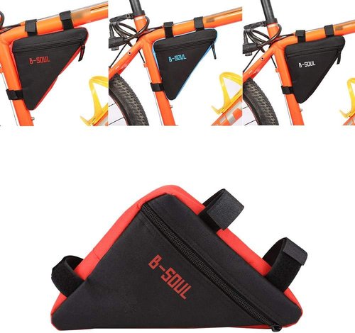 Frame Strap-On Bike Bag, Large Capacity Oxford Fabric, Quick Release Strap Design for Cycling, Hiking, Traveling (Black & Blue)
