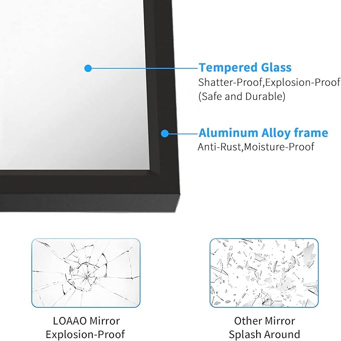 LOAAO 40"X30" Black Rectangle Bathroom Mirror Wall, Matte Black Aluminum Alloy