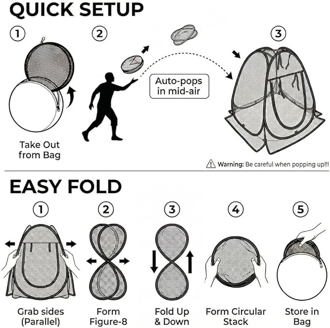 Plant Covers Pop up Gardening Net Cover,Insect Bird Barrier Netting Mesh Plant Netting Pest Guard Cover with Zip Entry for Plants, 2-Pack, Black (Black- 2 Packs)