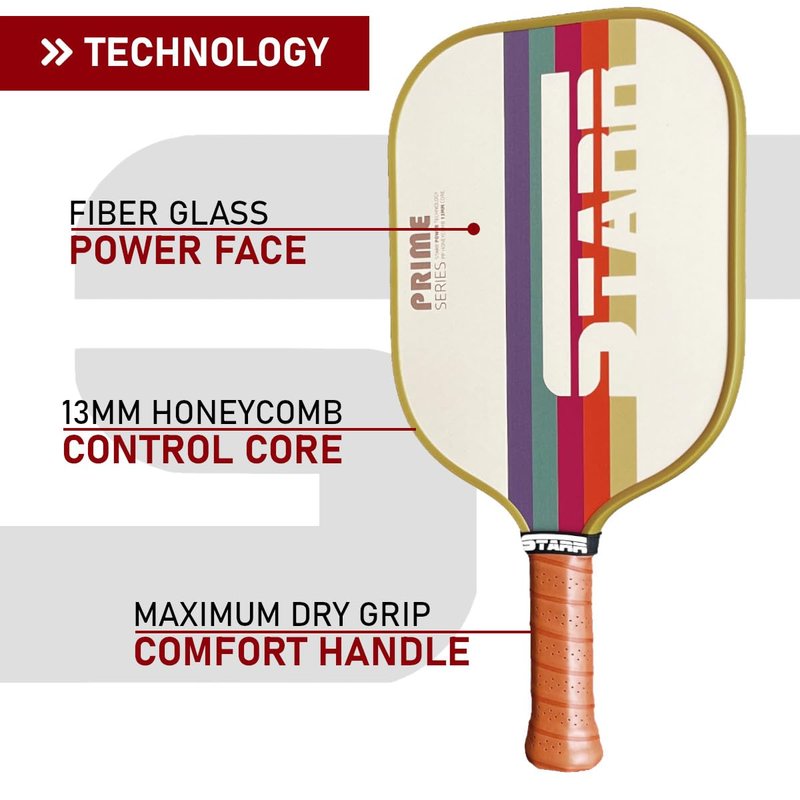 STARR Prime Series Pickleball Paddle | 13mm Honeycomb Core | Fiber Glass Surface (Prime Retro)