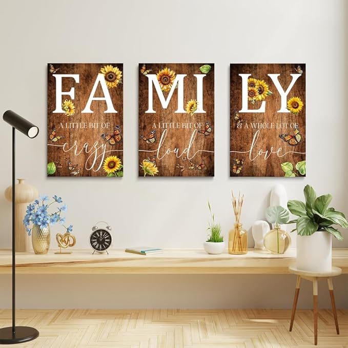 GUBIYU Farmhouse Family Wall Art Set of 3, Rustic Family Wall Decor